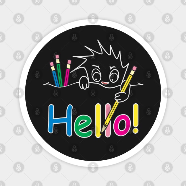 Cute character writes Hello Magnet by PaJuli